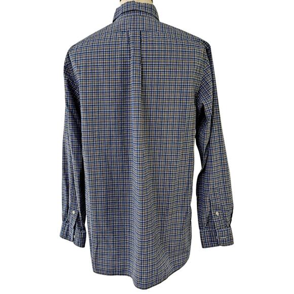 Ralph Lauren Blue Brown Checked Plaid Button Down Shirt Cotton Stretch LARGE - Picture 3 of 8